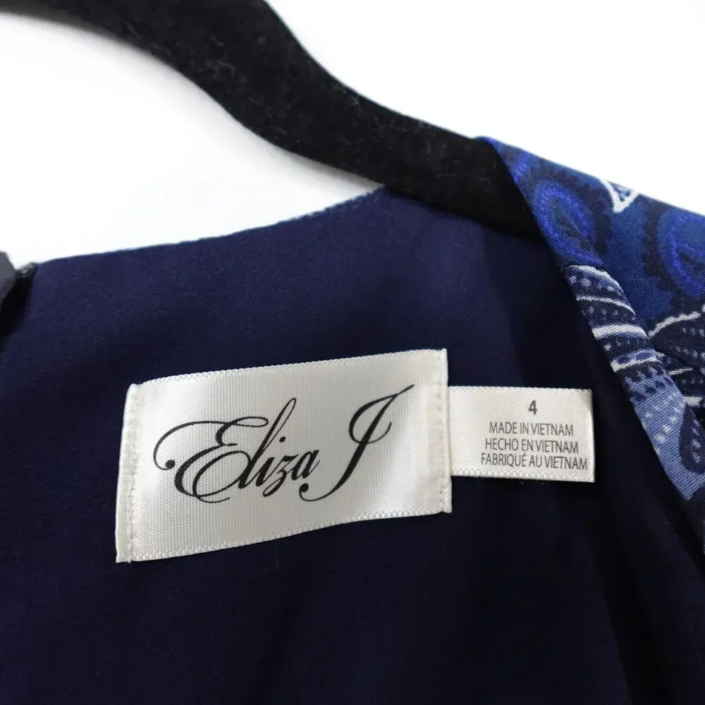 Eliza J Floral Long Sleeve Faux Wrap Midi Dress Blue Butterfly Floral New Size 4 - Picture 10 of 11